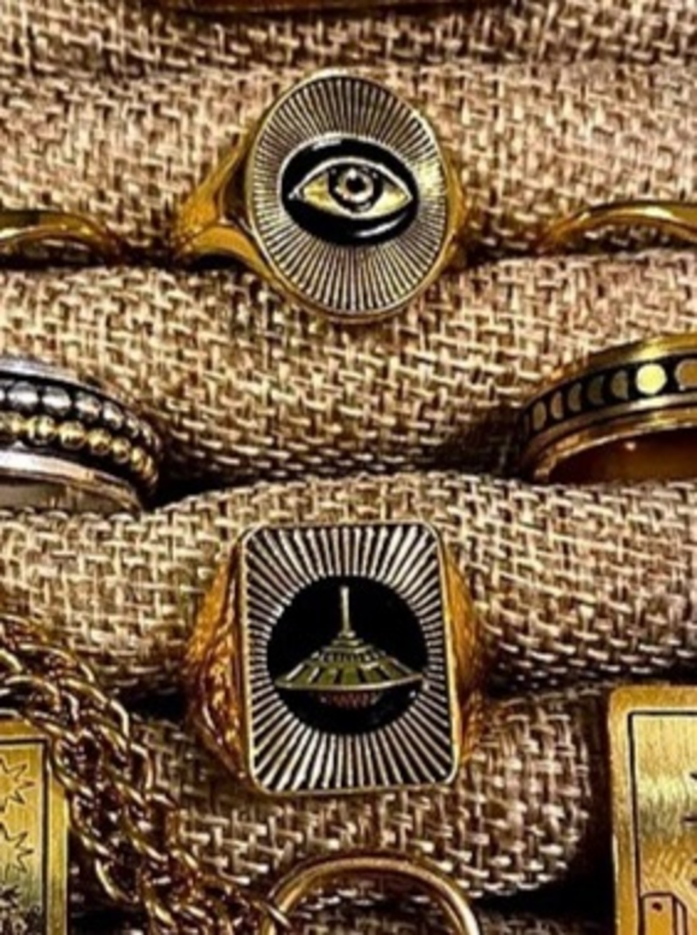 Little Rooms Gold & Black Statement Rings UFO & eye rings